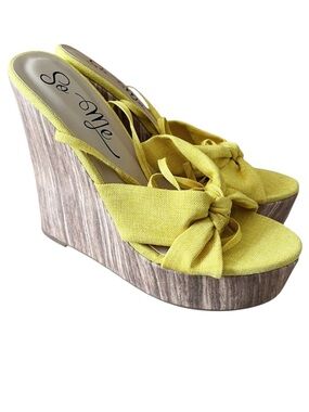 So Me Yellow Size 8 Rika Boho Twist Knot Lace Up Platform Wedge Sandals